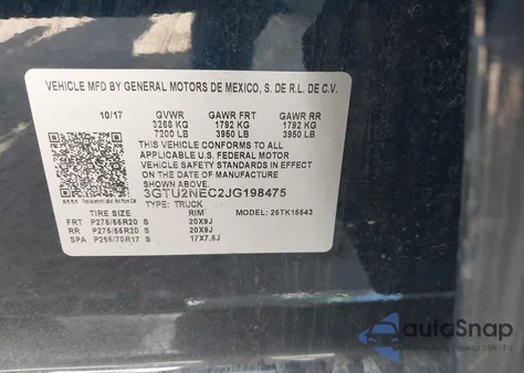 2018 GMC Sierra 1500 Slt z USA, uszkodzony, nr VIN 3GTU2NEC2JG198475